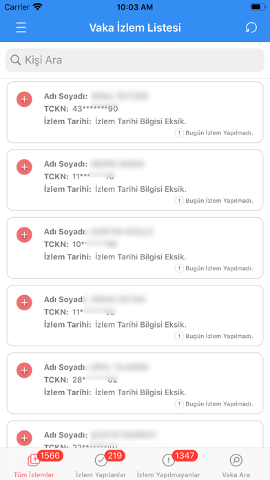 Filyasyon ve İzolasyon Takibi Screenshot