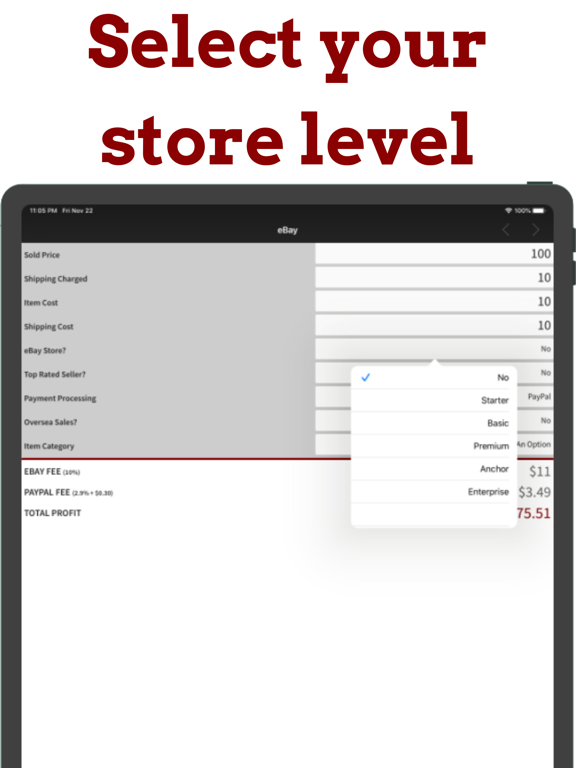 Ebay Fees Calculator iPad screenshot 2 - Productivity app
