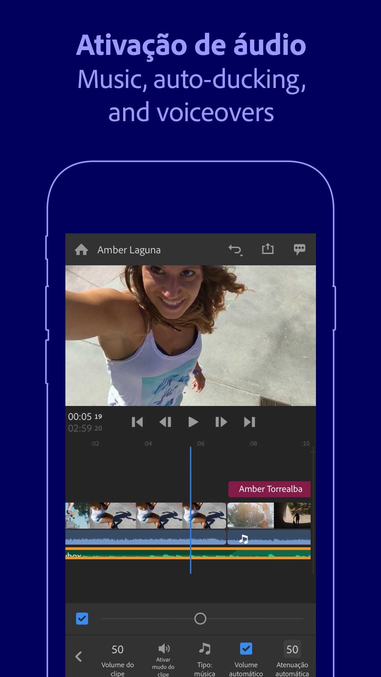 Screenshot do app Adobe Premiere Rush para Vídeo