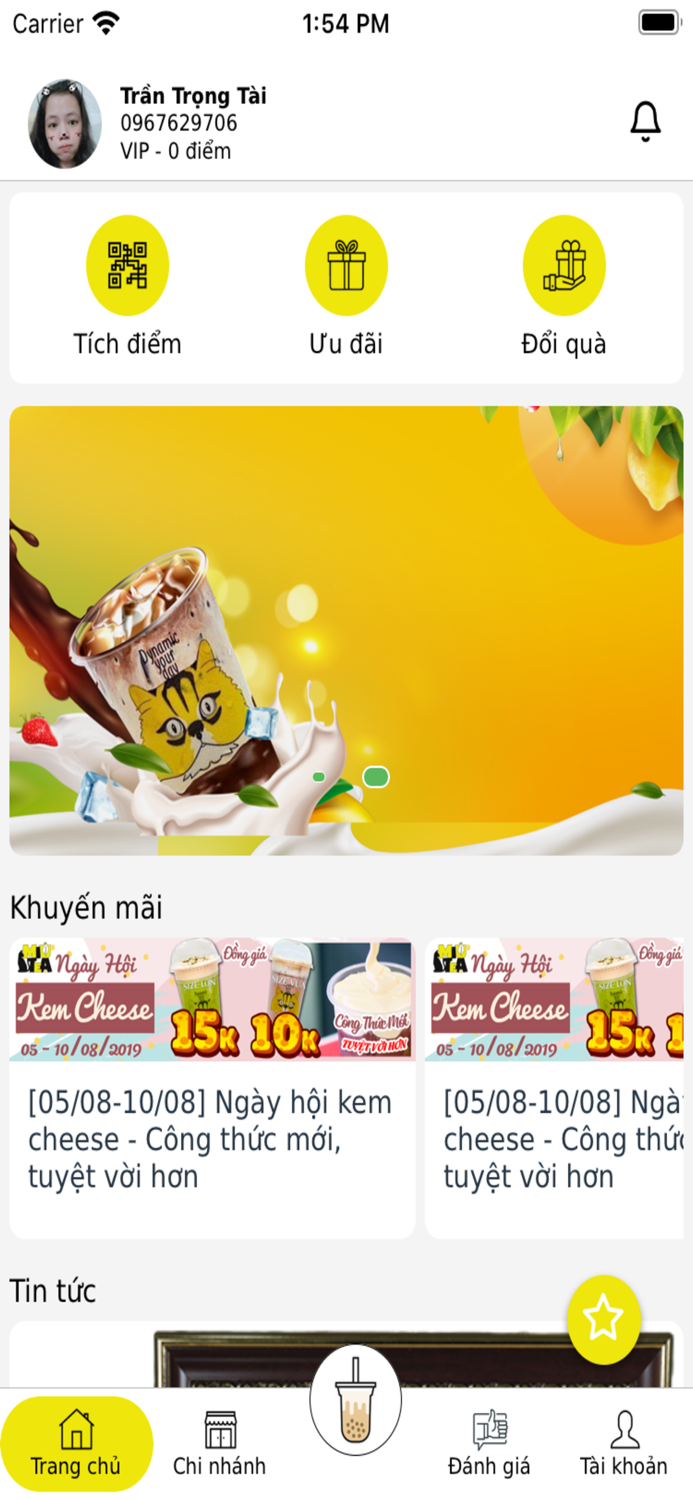 Miutea – Đặt hàng tích điểm