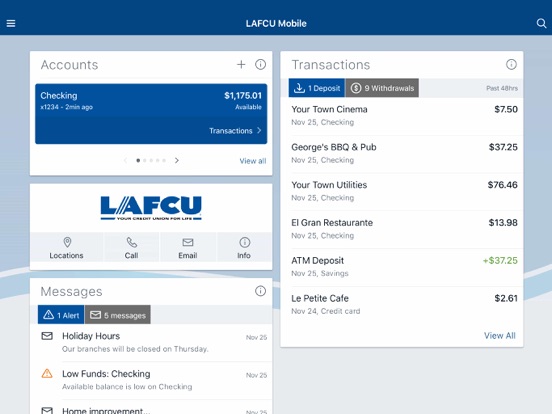 LAFCU Mobile iPad screenshot 1 - Finance app