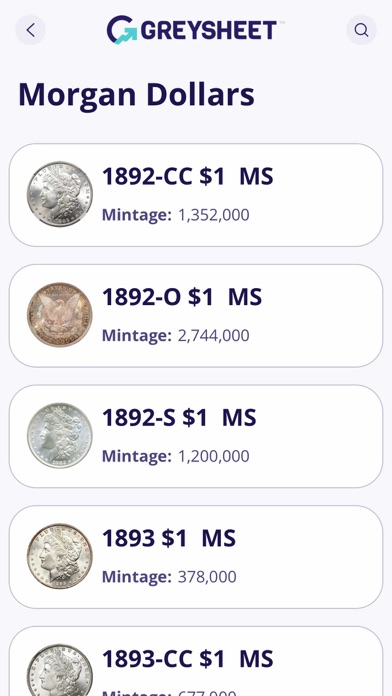 Greysheet: Rare Coin Pricing Screenshot