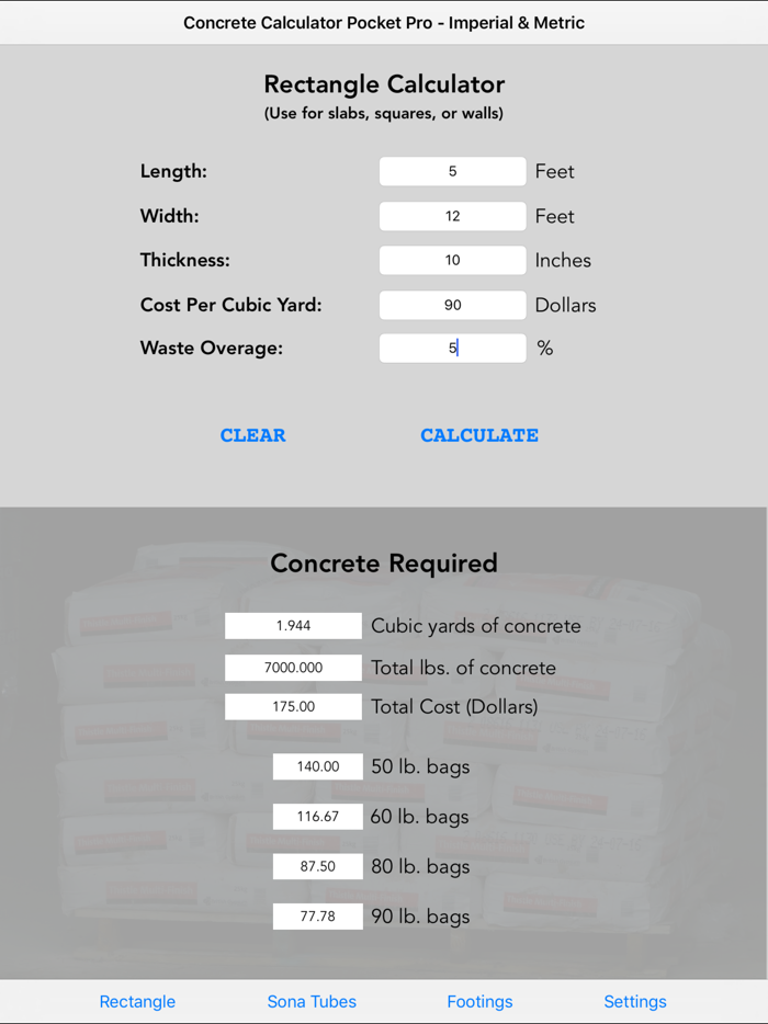 Concrete Calculator Pocket Pro - Standard  Metric
