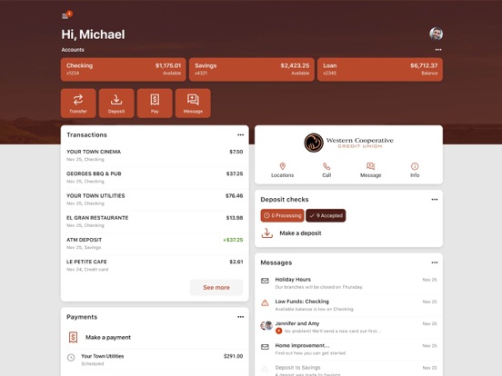 Western Cooperative Mobile iPad screenshot 1 - Finance app