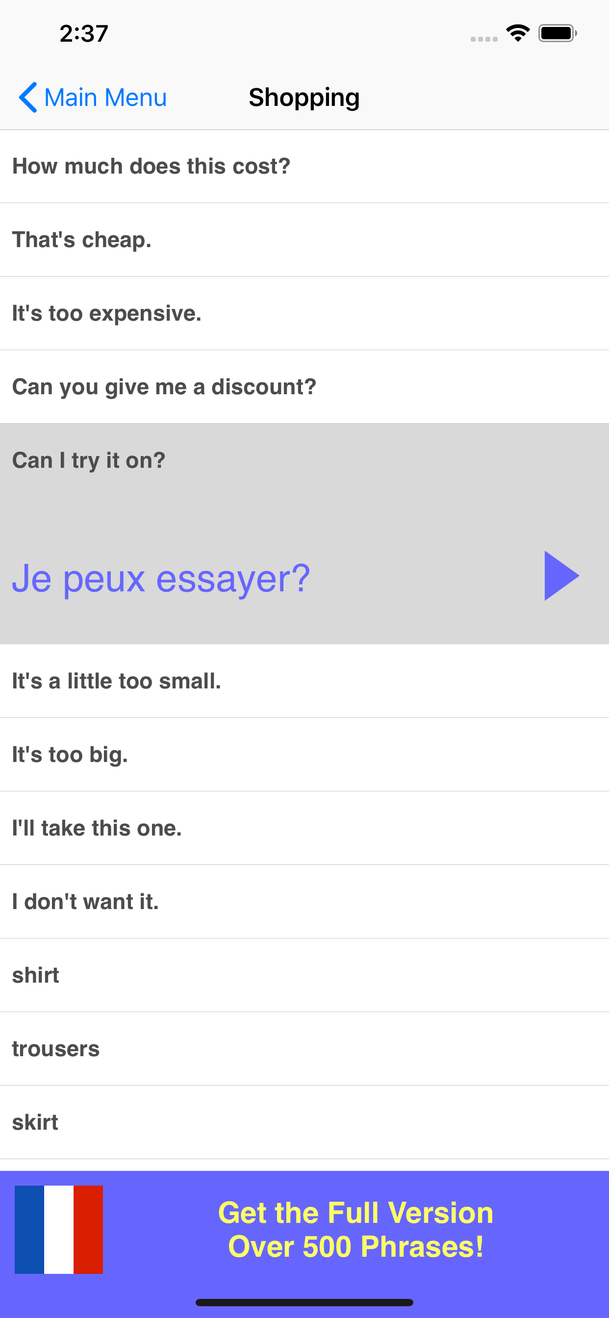 Speak French Phrasebook Lite screenshot 3