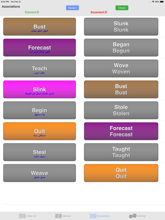 الأفعال الشاذة - ENG - iVerbs iPad screenshot 3 - Education app