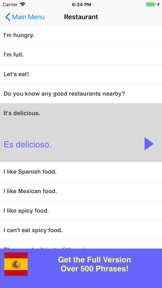 Speak Spanish Phrasebook Lite screenshot