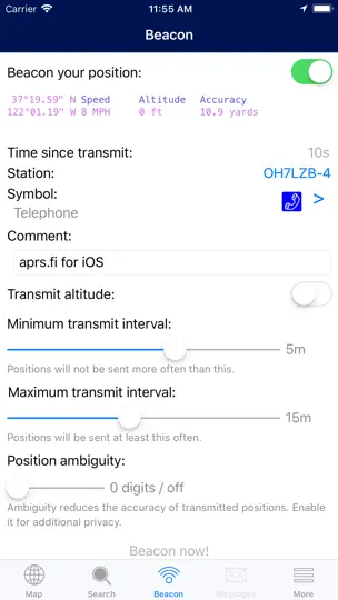 Captura de pantalla de Aprs.fi en iPhone 7