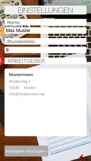 Screenshot von Minijob Stundenzettel auf dem iPhone 2