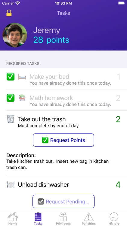 Privilege Points Chore Tracker