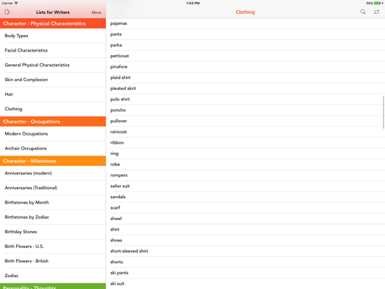 Lists for Writers iPad app afbeelding 2