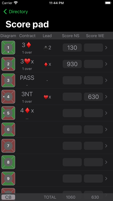 Bridge Scoring Screenshot