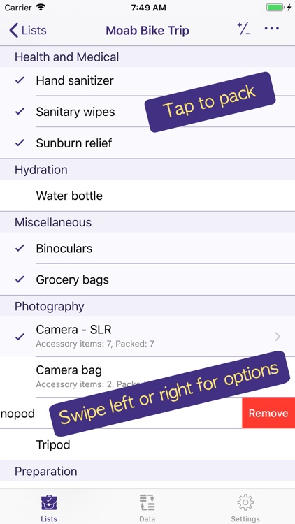 PackCheck Packing List