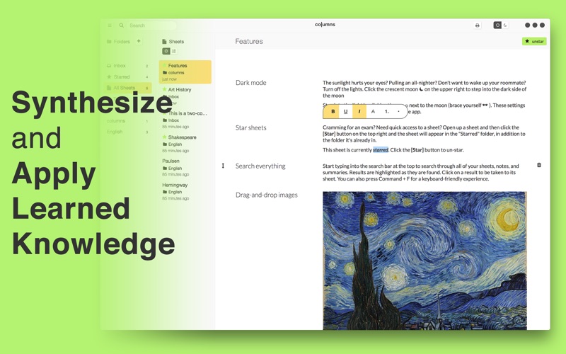 Screenshot #1 pour Columns - Cornell Notes