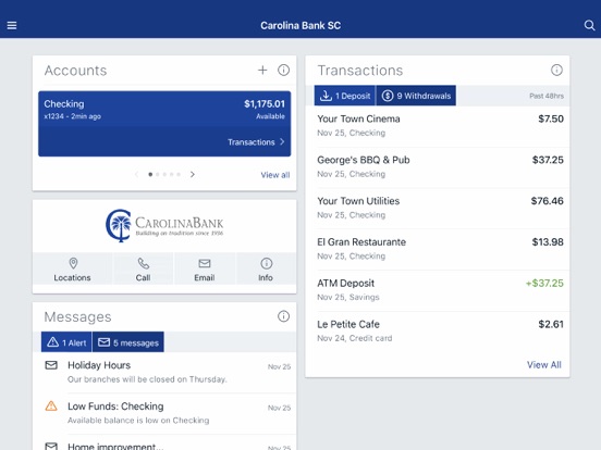 Carolina Bank SC iPad screenshot 2 - Finance app