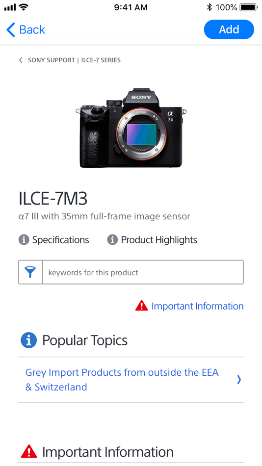 #3. Support by Sony: Find support (iOS) Podle: Sony Corporation