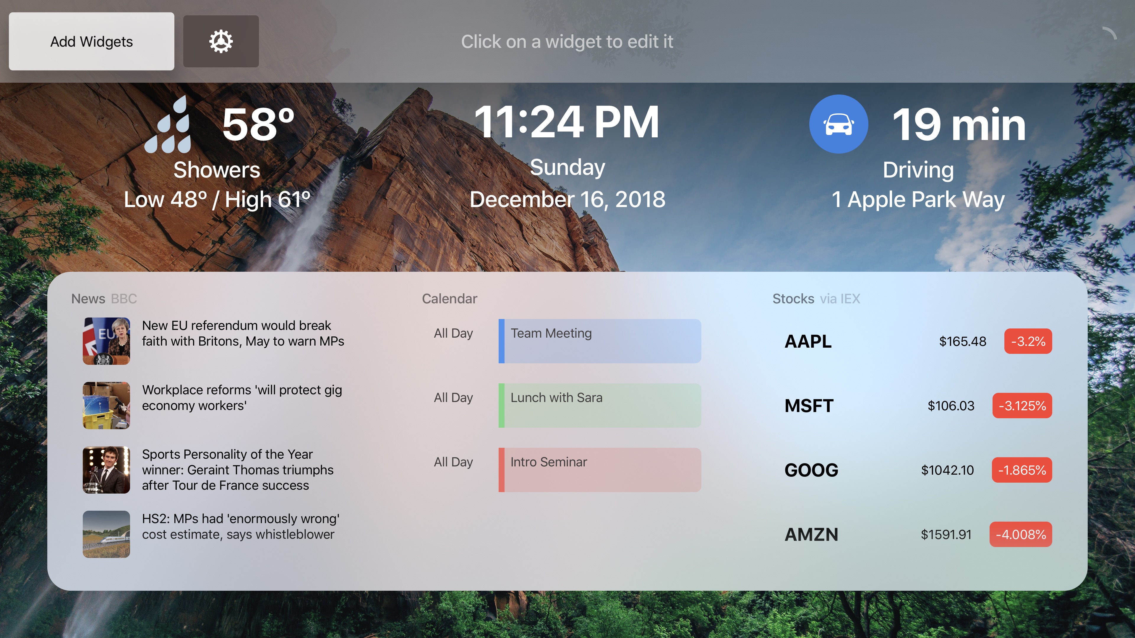 Screenshot do app DayView - Personal Dashboard