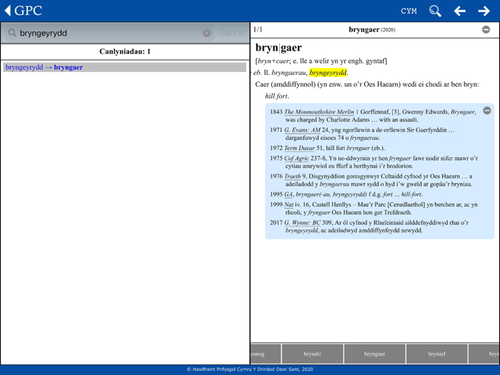 GPC Geiriadur Welsh Dictionary