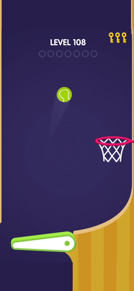 Flipper Dunk - Users encounter athletic items like the tennis ball and a sleek green angular flipper for varied gameplay.