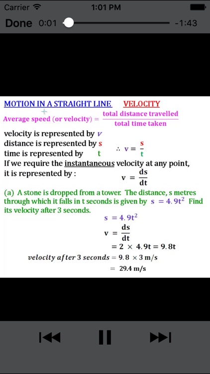 Motion in a Straight Line Math