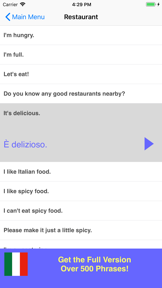 Speak Italian Phrasebook Lite screenshot