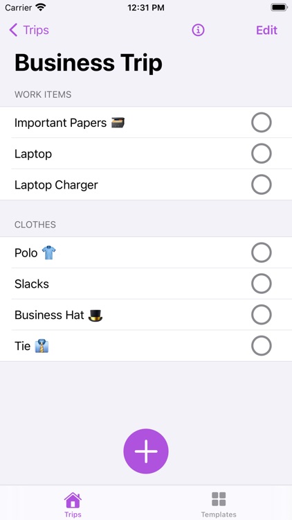 Trips - Packing List Manager