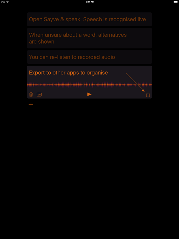 Sayve: record and transcribe iPad screenshot