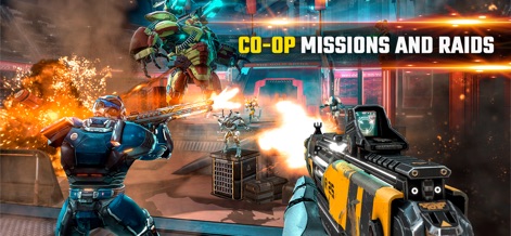 Shadowgun Legends: Online FPS - Users can team up with cooperative player teams to tackle monumental enemy bosses and participate in epic raids for legendary loot.