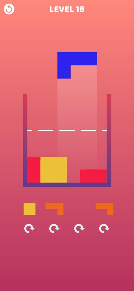 Jelly Fill - Witness the evolving challenge with the 'LEVEL 18' indicator and strategic selection of multiple pieces, each offering rotation flexibility.