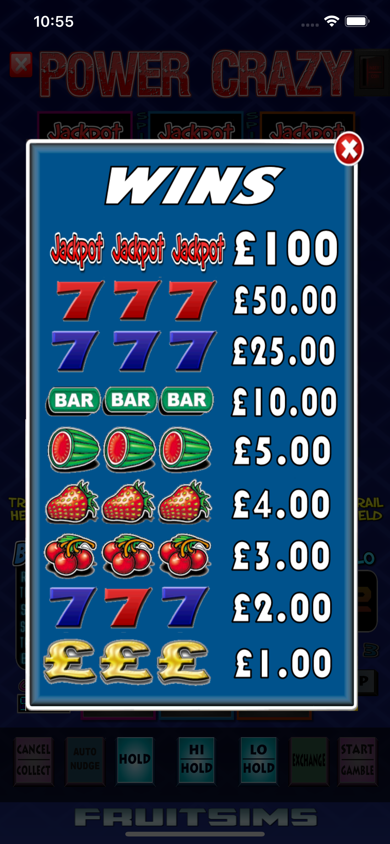 Power Crazy Fruit Machine Game