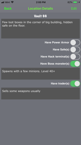 Location notes for Fallout screenshot