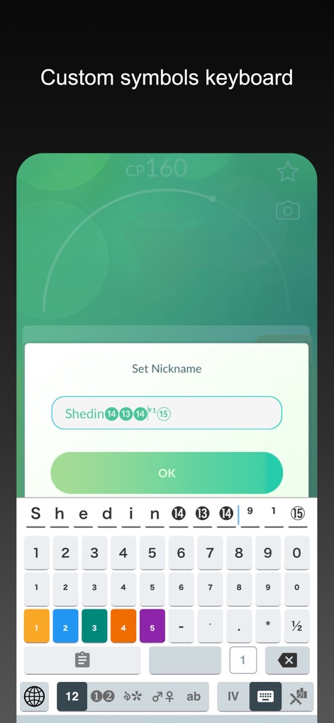 Poke Genie -Remote Raid IV PvP - The app features a custom keyboard with pre-set IV symbols and an integrated name generator, enabling quick and precise renaming of Pokemon for organizational purposes.