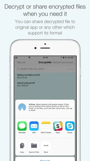 Captura de pantalla de EncryptMe en iPhone 5