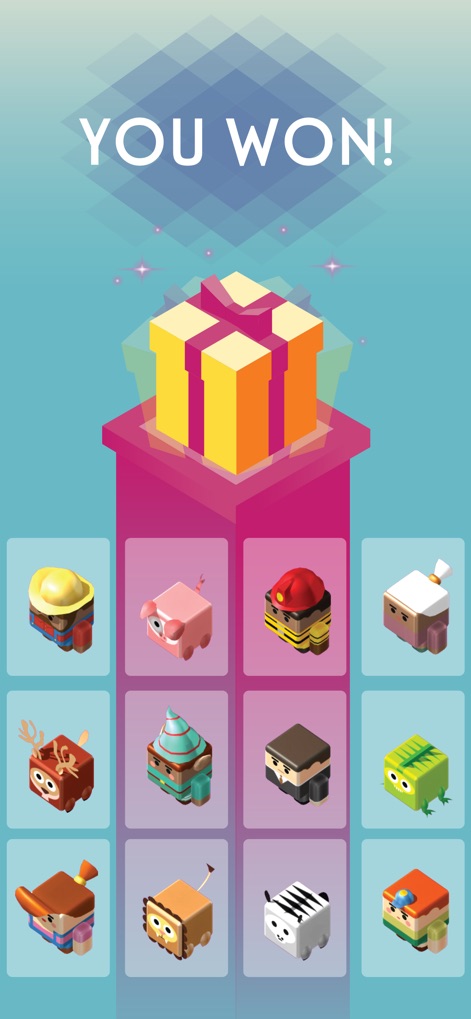 PLANK! - Celebrate victory with the 'YOU WON!' screen, revealing the exciting collection of diverse and quirky characters available to unlock.