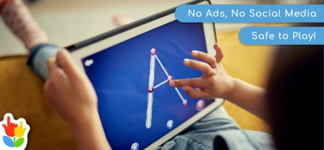 LetterSchool - Learn to Write! - Users can observe a child safely interacting with the app, highlighting its ad-free and social-media-free design for a secure experience.