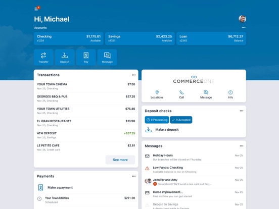 CommerceOne Bank iPad screenshot 3 - Finance app
