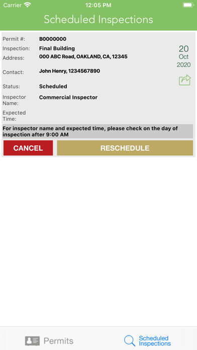 Oakland Inspection Request Screenshot