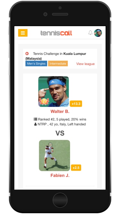 TennisCall: Tennis Player app