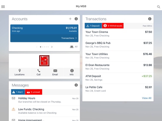 My MSB iPad screenshot 1 - Finance app