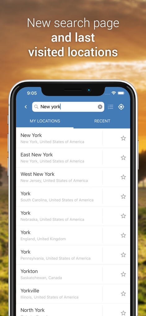 3B Meteo - Weather Forecasts - This tool offers an intuitive location search bar for effortless city discovery and includes 'My Locations' and 'Recent' tabs for quick access to frequently monitored places.