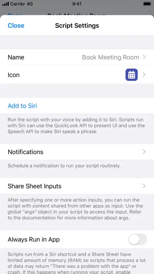 Capture d'écran de Scriptable sur iPhone 4