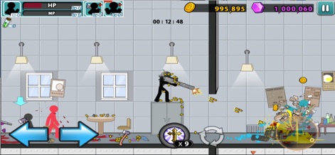 Anger of Stick 5 : zombie - Explore the varied indoor environments where players can unleash powerful weapons, causing extensive destruction to surrounding objects like papers and bottles.