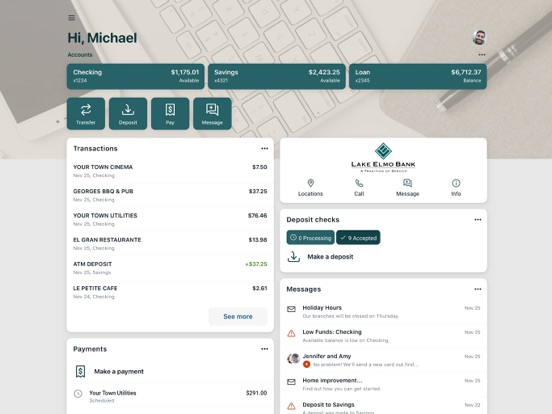 Lake Elmo Bank Mobile App iPad screenshot 1 - Finance app