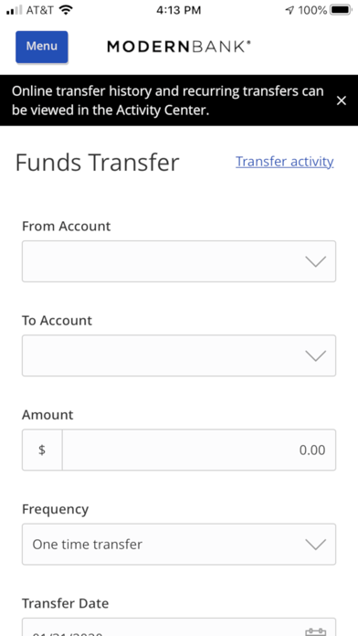 Modern Bank Mobile Banking Screenshot