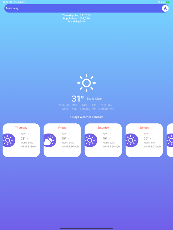 7DayWeather iPad screenshot 2 - Weather app