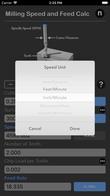 Milling Speed and Feed Calc screenshot-3