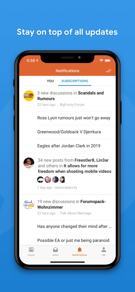 Tapatalk - 200,000+ Forums - This tool ensures users stay informed with a comprehensive 'Notifications' tab and categorized alerts such as '3 new discussions' and updates on 'new posts' from subscribed forums.