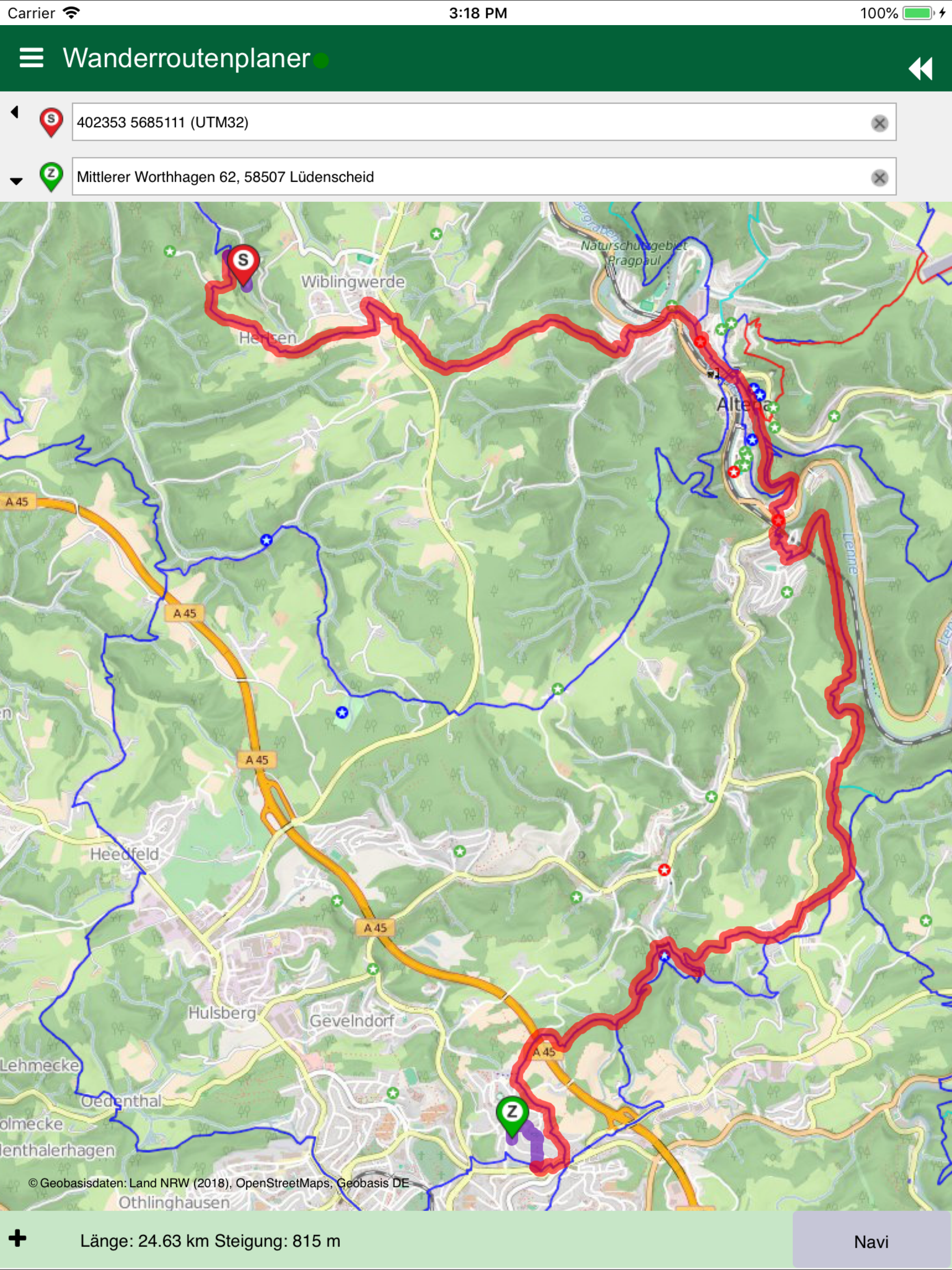 Wanderroutenplaner NRW mobil