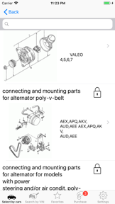 Seat parts and diagrams screenshot