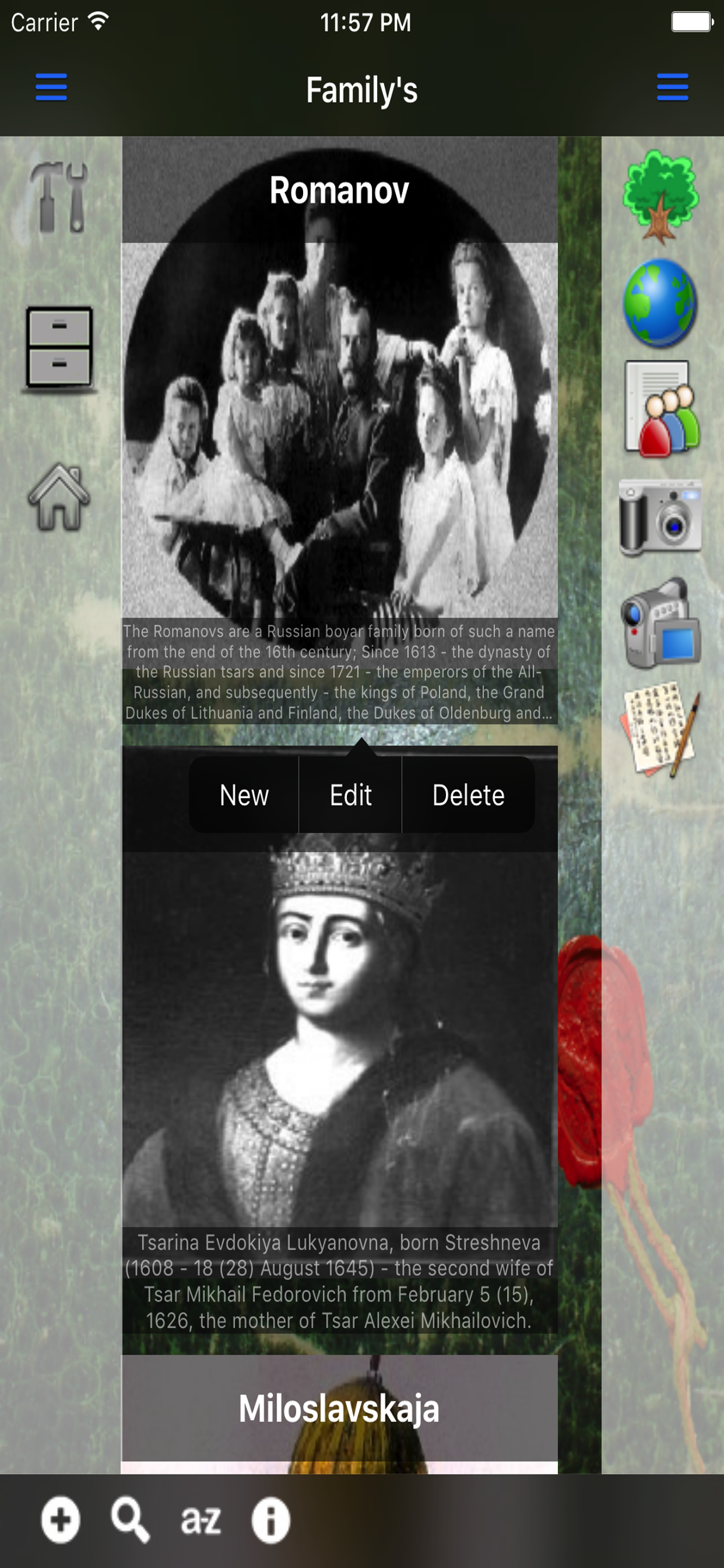 Genealogical trees of families